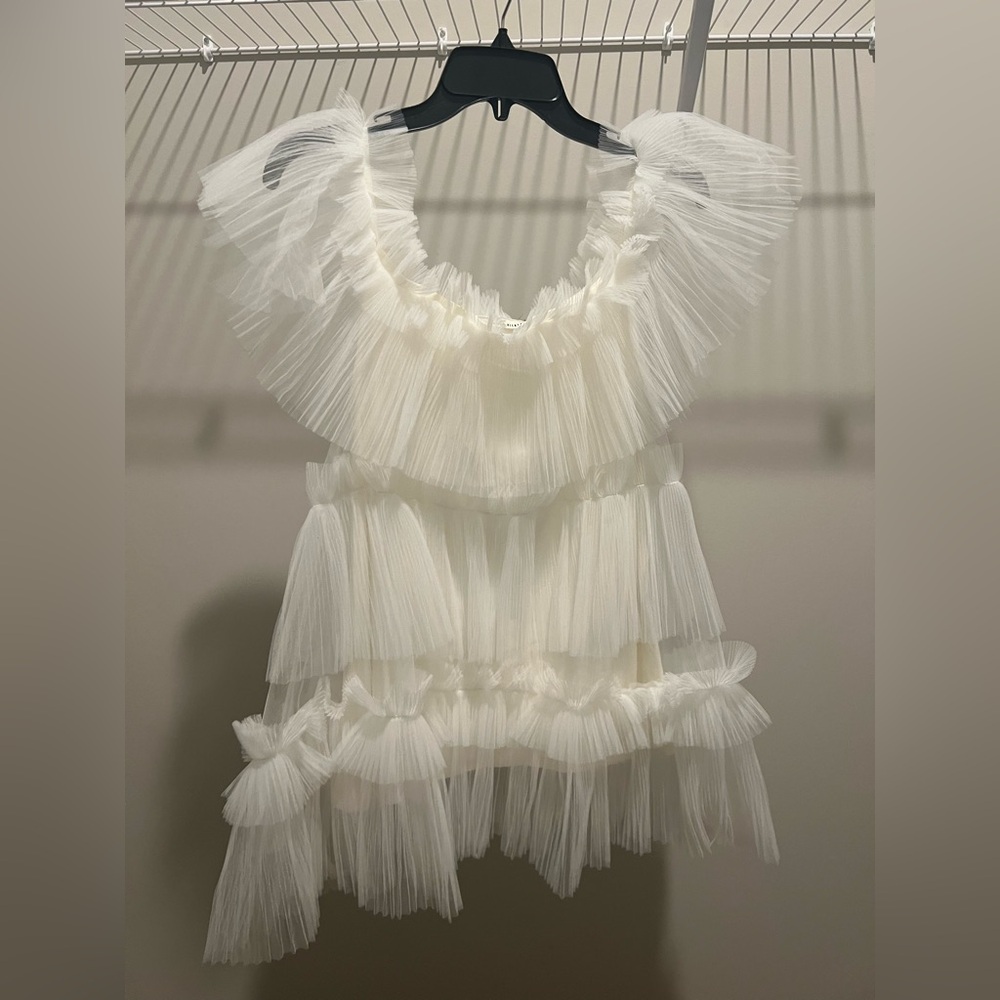 Untamed Petals White Tulle Ruffle Bridal Mini Dress (nw/ot)
